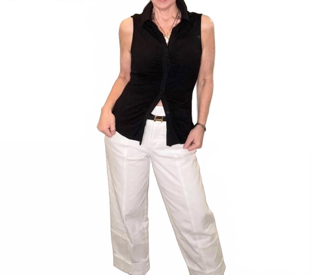 NEW FATE + FORTUNE women's mac and me sleeveless ruched button front top in blac